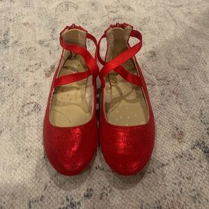 Girls Cat and Jack Red sparkly ballet flats, dress shoes, holiday shoes